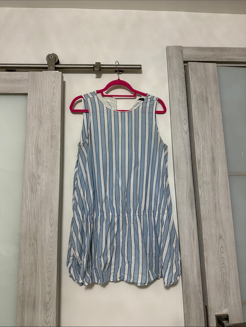 Zara Blue and White Vertical Stripe Sleeveless Dress